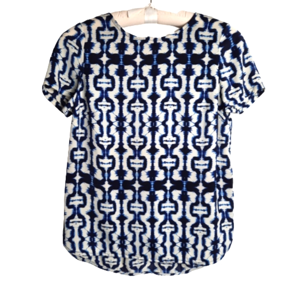 ABS Platinum Blue & Bone Graphic Crew-Neck Short Sleeves Top, Size XS